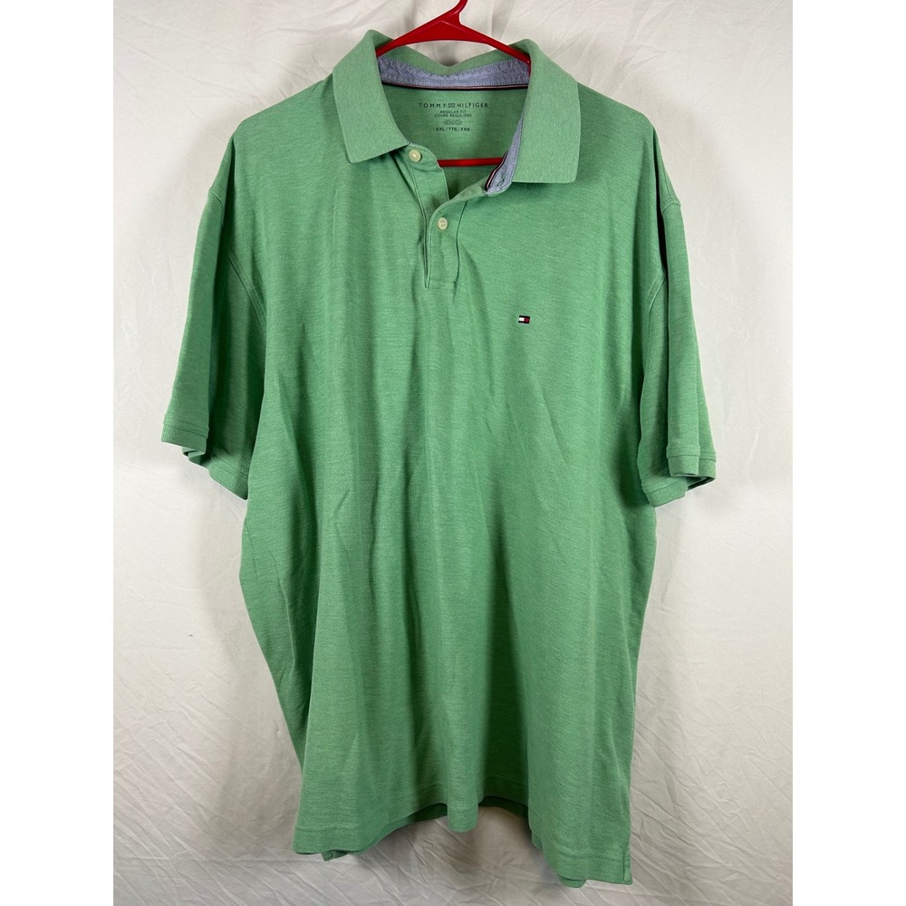 Tommy Hilfiger Polo Shirt Mens XXL Green Regular Fit Short Sleeve Pique Logo